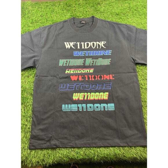 WE11DONE Multi Logo Graphic T-Shirt Black Size L Korea Streetwear Oversized Fit - Picture 1 of 9